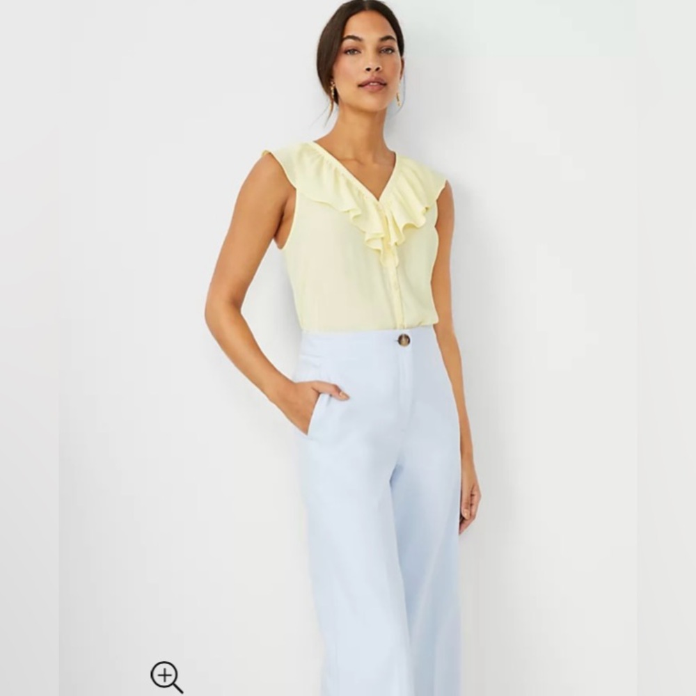 Ann Taylor Ruffle V-Neck Mixed Media Shell